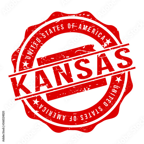 Kansas America Original Stamp Design Vector Art Tourism Souvenir Round.