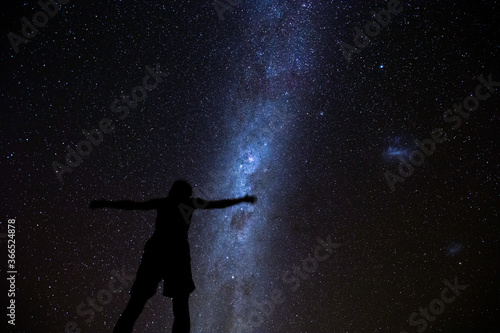 A man looking at Milkyway in Karijini Western Australia 