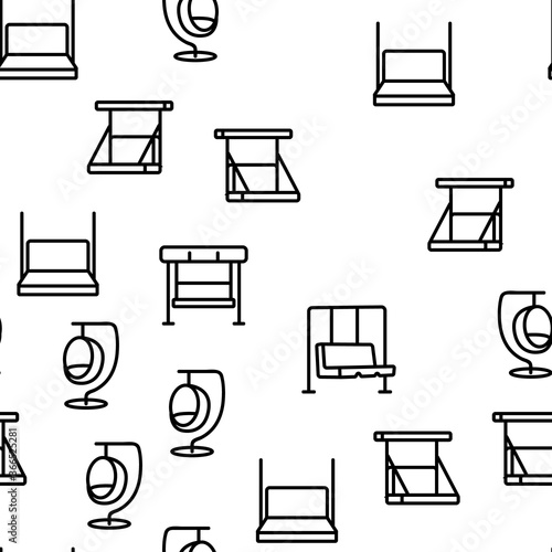 Bench Swing Furniture Vector Seamless Pattern Thin Line Illustration