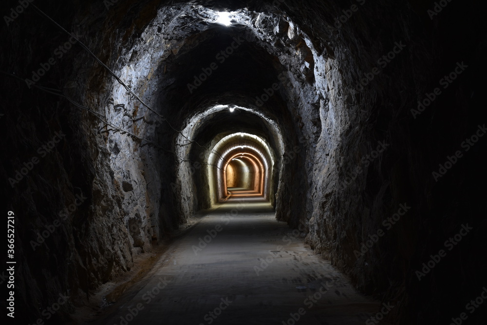 Illuminated Arnedillo tunnel. Formerly it was for railway use.