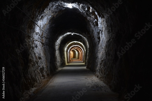 Illuminated Arnedillo tunnel. Formerly it was for railway use.