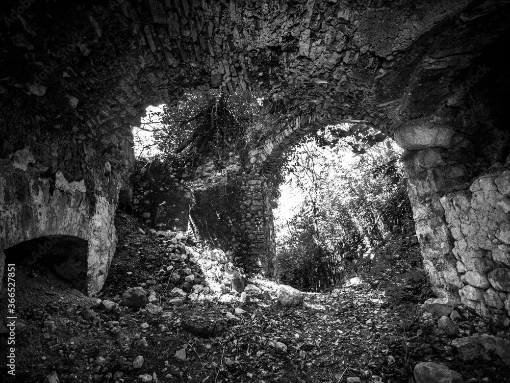 Obraz premium Ghost town of San Pietro Infine with his ruins, Caserta, Campania, Italy. The town was the site of The Battle of San Pietro in World War II and the subject of a documentary directed by John Huston