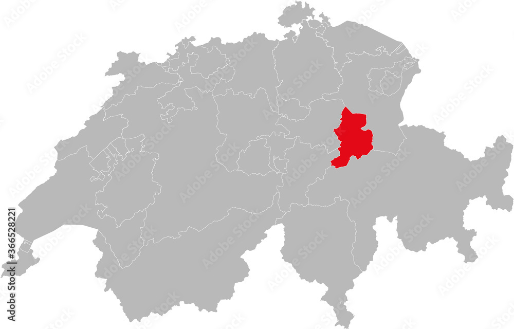 Glarus canton isolated on Switzerland map. Gray background. Backgrounds and Wallpapers.