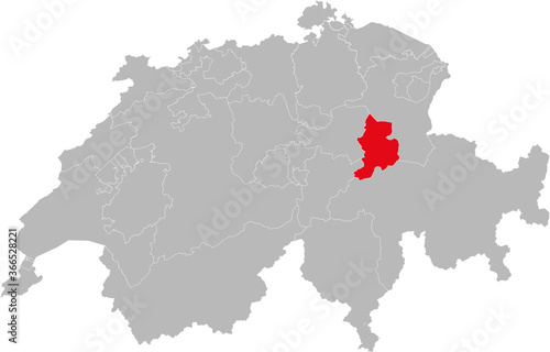 Glarus canton isolated on Switzerland map. Gray background. Backgrounds and Wallpapers.