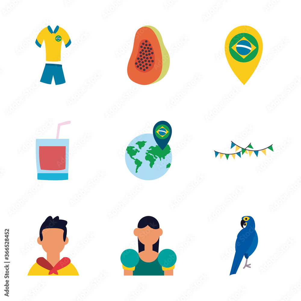 brazil flat style icon set vector design brazil flat style icon set vector design