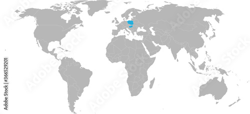 Hungary  Poland countries isolated on world map. Light gray background. Economic and trade relations.