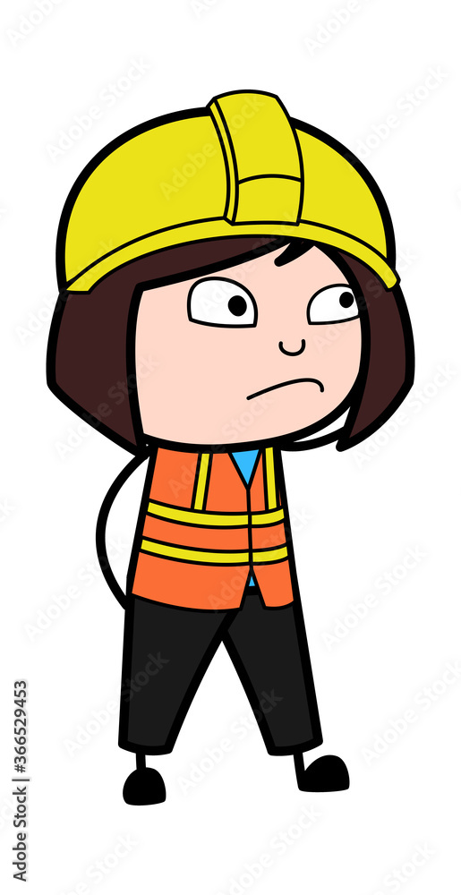 Cartoon Lady Engineer thinking in Confusion Cartoon Lady Engineer thinking in Confusion