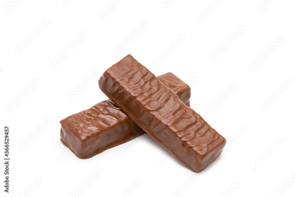 Almond chocolate wafers isolated on white background Almond chocolate wafers isolated on white background