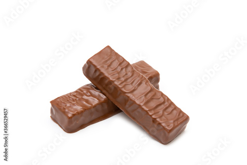 Almond chocolate wafers isolated on white background