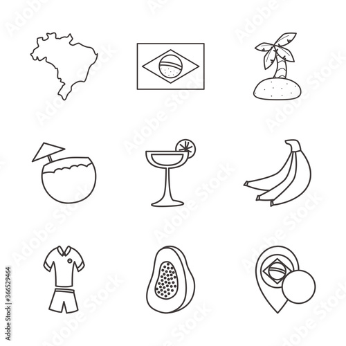 brazil line style icon set vector design