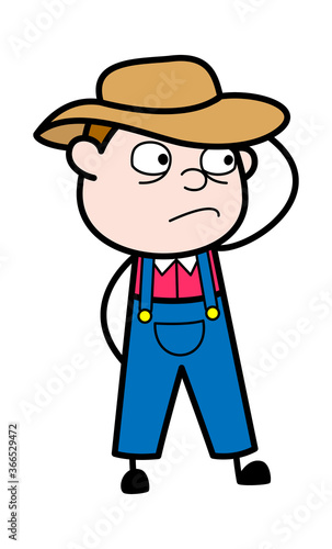 Cartoon Farmer thinking in Confusion
