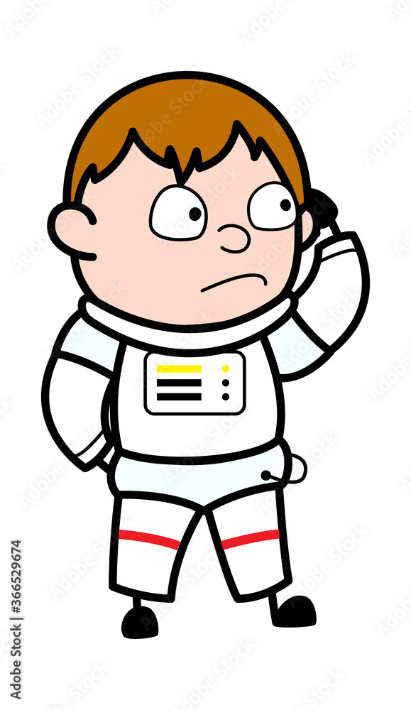 Cartoon Astronaut thinking in Confusion