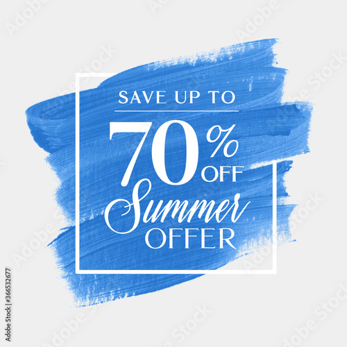 Sale summer offer up to 70% off sign over art brush acrylic stroke paint abstract texture background vector. Perfect art design for a shop and sale banners.