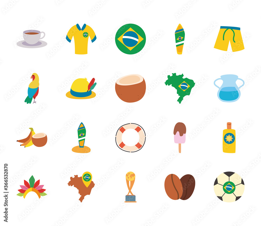 brazil flat style icon set vector design brazil flat style icon set vector design