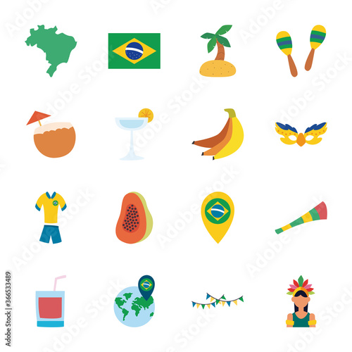 brazil flat style icon set vector design