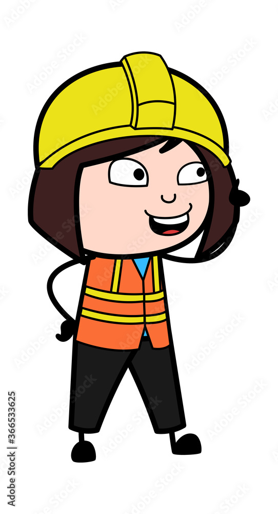 Cartoon Lady Engineer Talking Happy Cartoon Lady Engineer Talking Happy