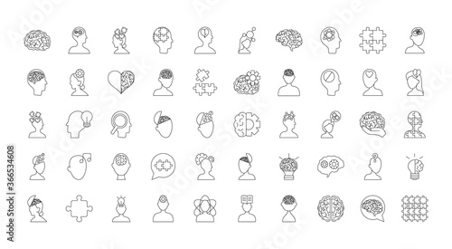 mental health icon set, line style