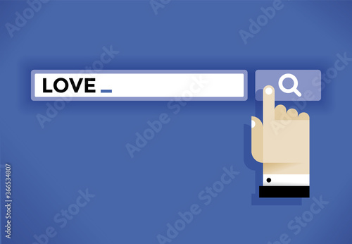 Finding love. Web search. Concepts: Online dating agency services, romantic, Google, Internet sexual relationships, social media networking (Facebook), solitude, loneliness, creating, building family,