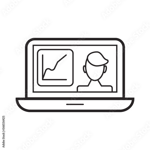 Lecturer icon vector. Business presentation in outline style. Presenter, webinar sign. Remote work, distance education, e-learning illustration for website. Elections, political debates symbol.