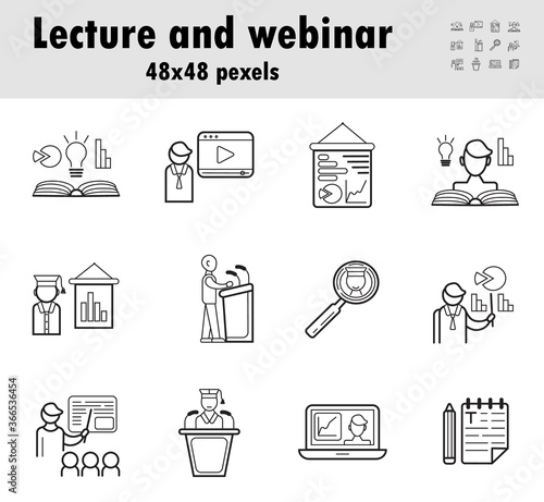 Lecturer icon vector. Business presentation in outline style. Presenter, webinar sign. Remote work, distance education, e-learning illustration for website. Elections, political debates symbol.