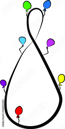 Obraz na płótnie Festive children's font. Black branches and bright colored balloons. Birthday, anniversary, holiday. Design of greeting cards and invitations for weddings and anniversaries. Arabic numeral 8. Concise w salonie