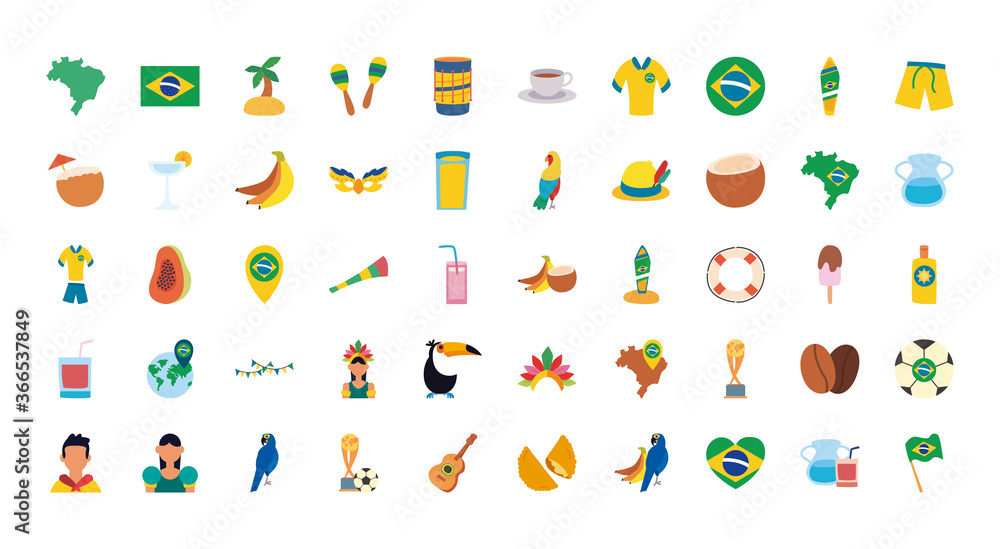 brazil flat style icon set vector design brazil flat style icon set vector design