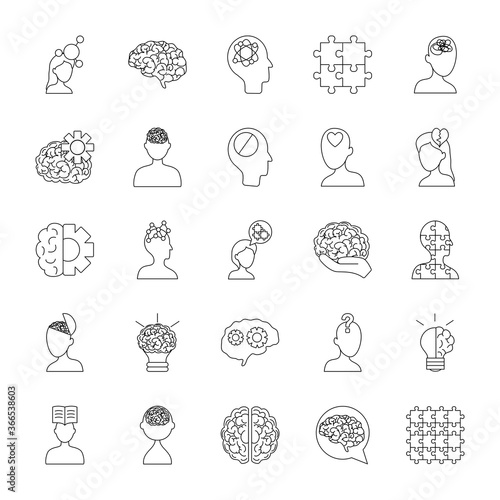 icon set of speech bubbles and mental health, line style