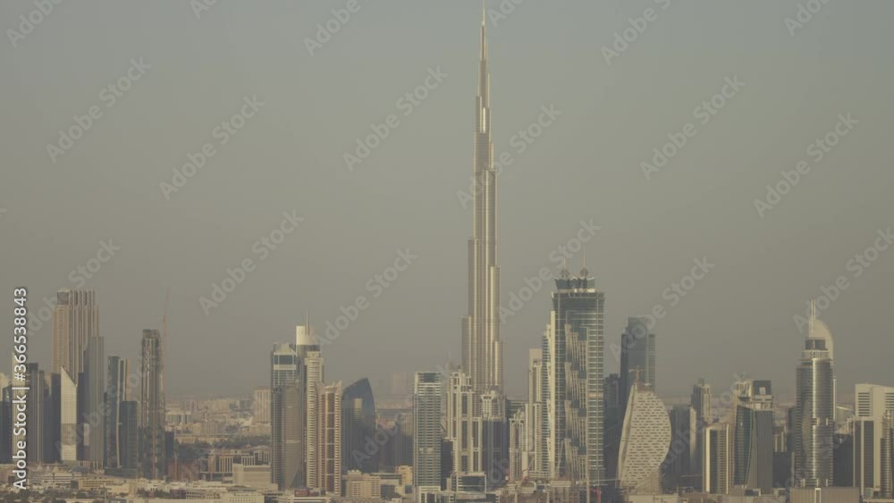 A beautiful skyline of Dubai as it pans from the right where the