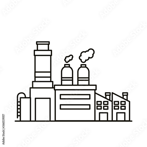 industry factory buildings and chimneys line style icons