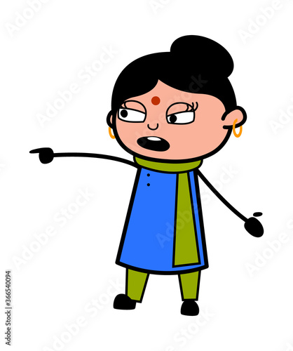 Indian Lady Pointing Finger Cartoon