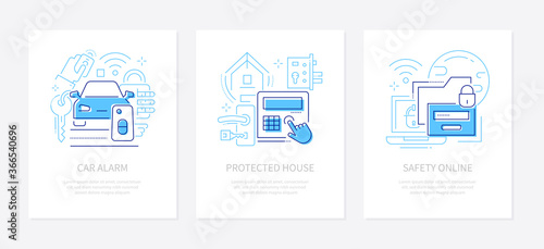 Protection and security - line design style banners set