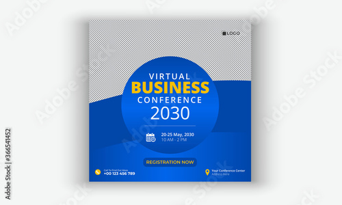 Virtual Conference Business Social Media Post Marketing Banner Square Flyer Template with digital event poster design, Business conference social media post event marketing web banner template