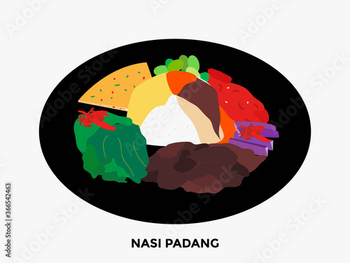 illustration of popular food in Indonesia. bakso, nasi goreng, gudeg, pecel lele, tempe penyet, nasi campur, sup buntut, ikan bakar, tempe goreng, nasi uduk, gulai, tongseng, ayam penyet, sate ayam, s