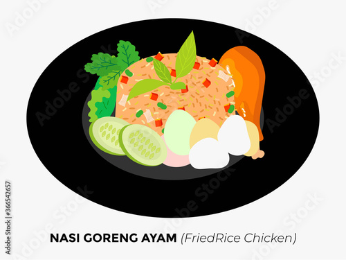 illustration of popular food in Indonesia. bakso, nasi goreng, gudeg, pecel lele, tempe penyet, nasi campur, sup buntut, ikan bakar, tempe goreng, nasi uduk, gulai, tongseng, ayam penyet, sate ayam, s