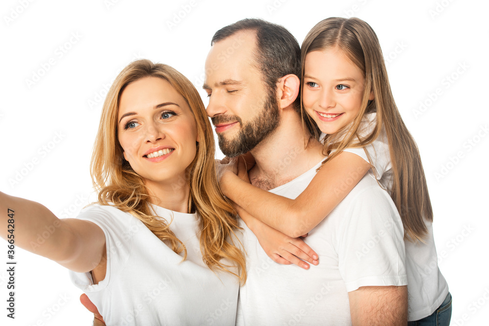 happy family in white t-shirts embracing isolated on white happy family in white t-shirts embracing isolated on white