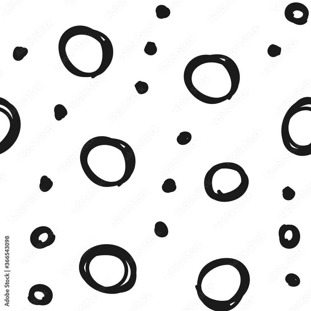 Doodle circles seamless pattern. Black dots texture background.