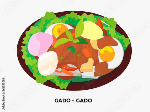 illustration of popular food in Indonesia. bakso, nasi goreng, gudeg, pecel lele, tempe penyet, nasi campur, sup buntut, ikan bakar, tempe goreng, nasi uduk, gulai, tongseng, ayam penyet, sate ayam, s