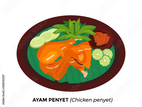 illustration of popular food in Indonesia. bakso, nasi goreng, gudeg, pecel lele, tempe penyet, nasi campur, sup buntut, ikan bakar, tempe goreng, nasi uduk, gulai, tongseng, ayam penyet, sate ayam, s