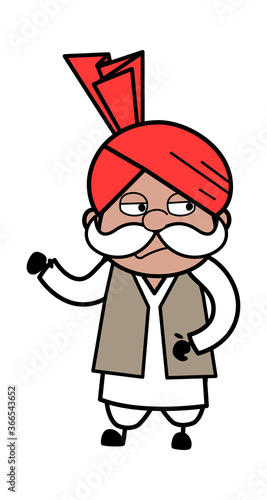 Unamused Haryanvi Old Man Cartoon