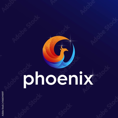 illustration of a circular phoenix design logo in a modern style