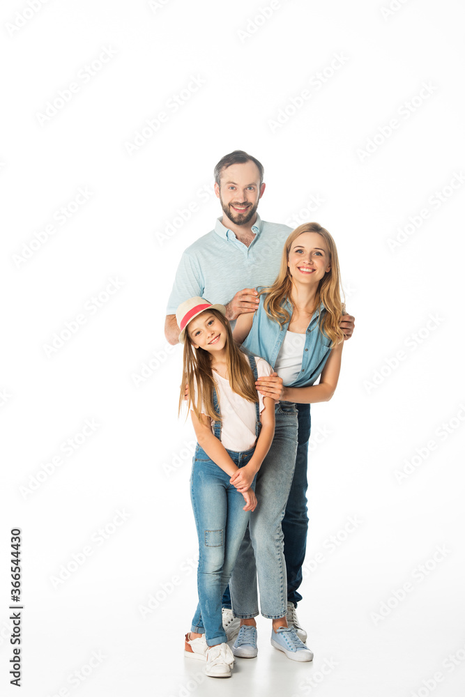 happy family smiling at camera isolated on white happy family smiling at camera isolated on white
