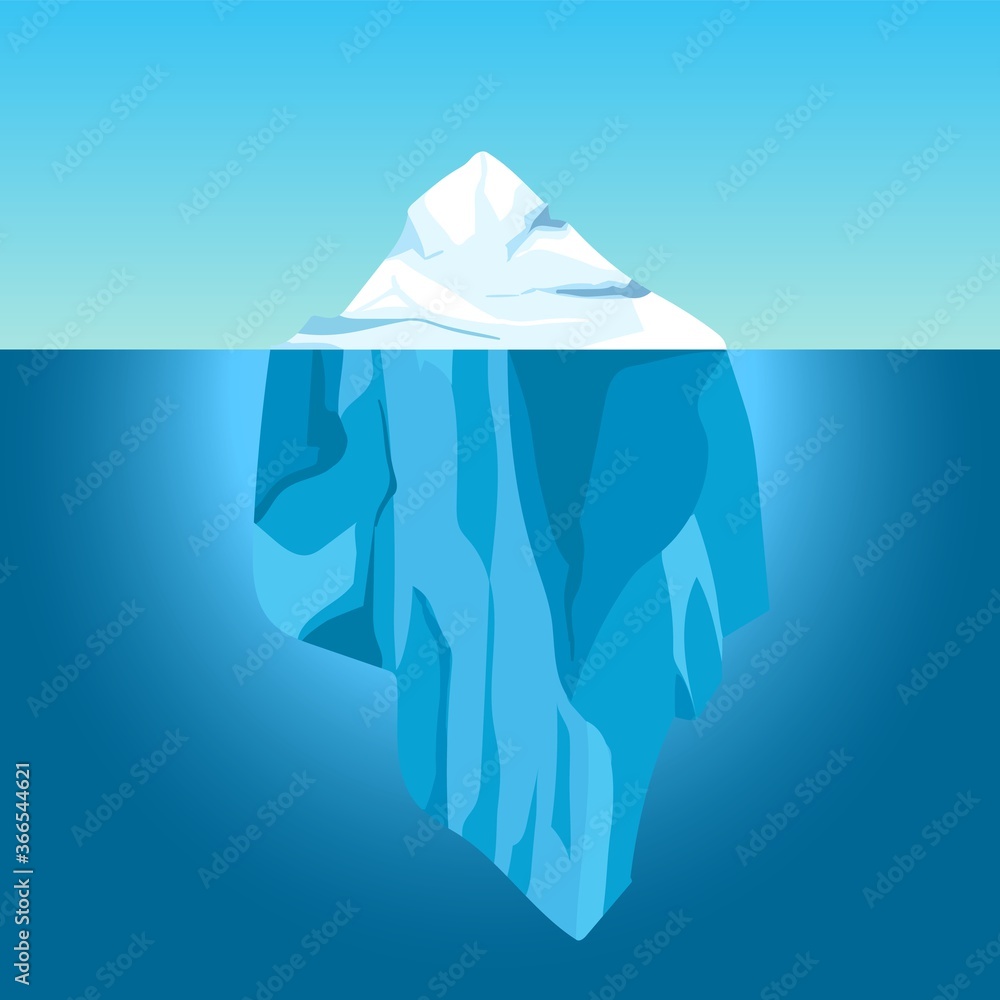 Cartoon iceberg in water. Big iceberg floating in ocean with underwater ...