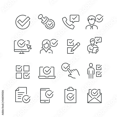 Approve related icons: thin vector icon set, black and white kit