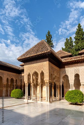 Moorish arches in the Court of the Lions in The Alhambra  Granada  Spain