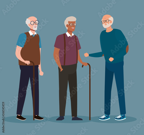 group cute old men, senior men smiling