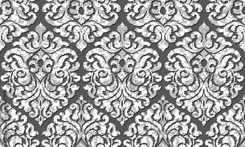 Seamless pattern with Damask motifs in gray tones
