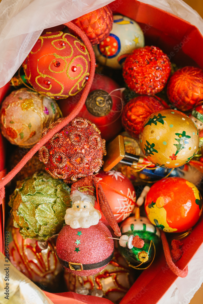 Pile of colored christmas balls