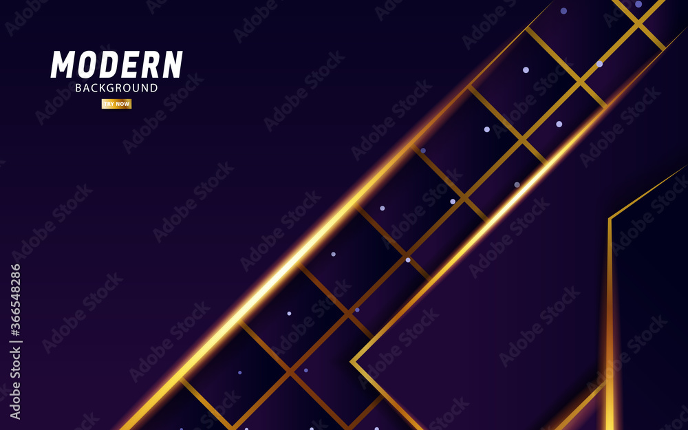 Obraz premium luxury abstract premium purple vector background banner with gold line.Overlap layers with paper effect.Realistic light effect on dots textured background.vector illustration.
