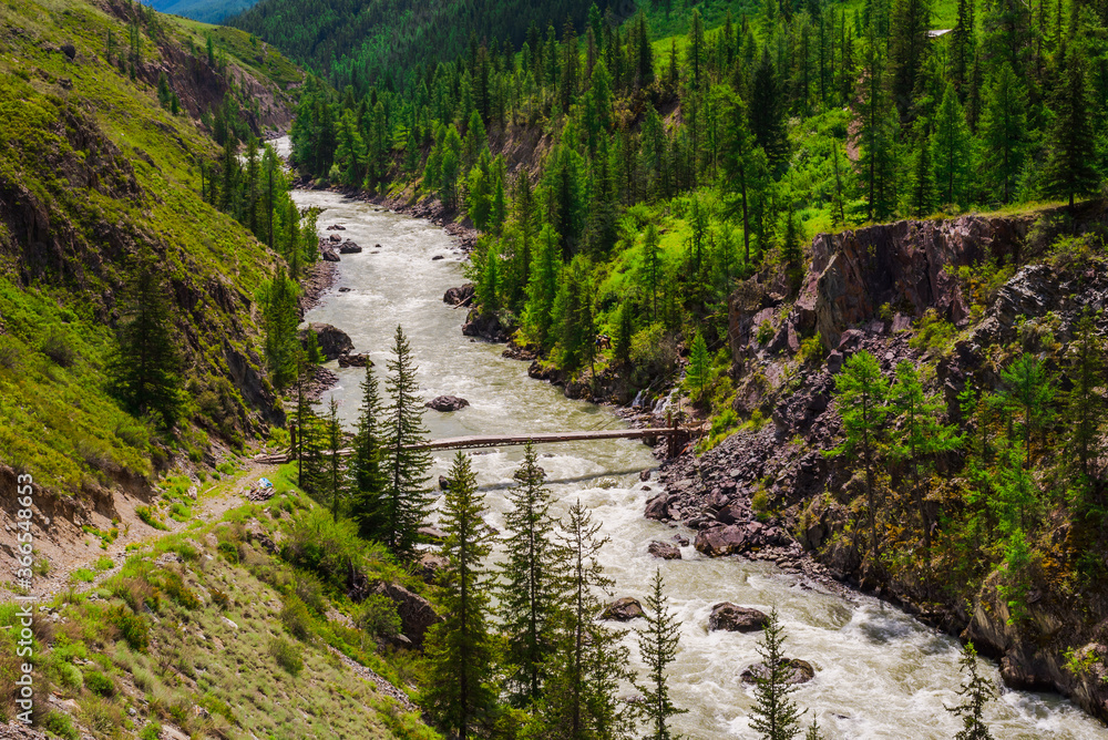 The Chuya River in a narrow canyon - Mazhoy Cascade. Altai, Siberia, Russia.