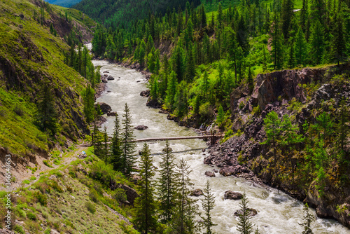 The Chuya River in a narrow canyon - Mazhoy Cascade. Altai, Siberia, Russia.